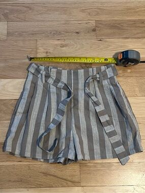 Altar'd State Vertical Striped Tie-Waist Shorts in Gray and Cream